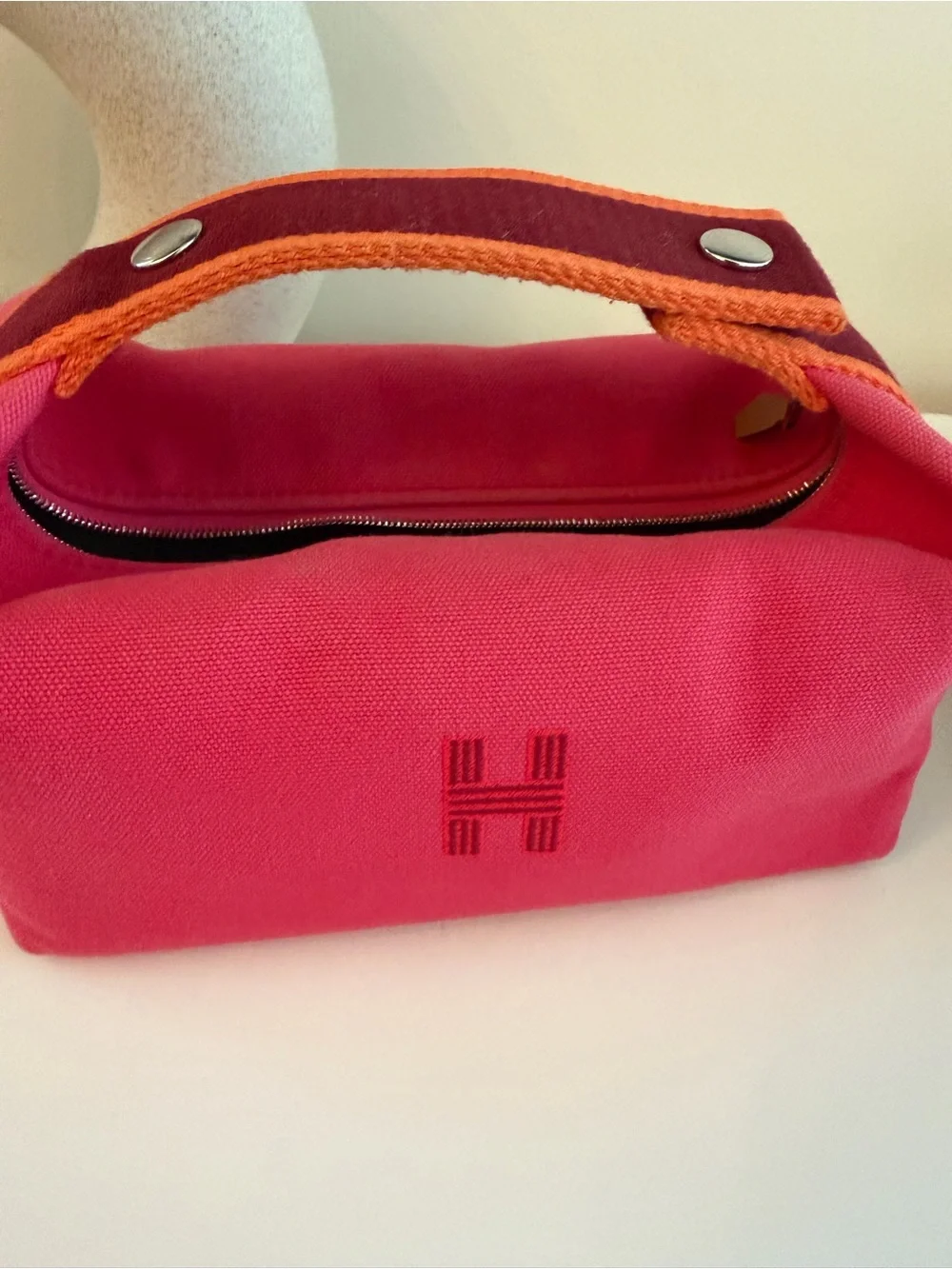Hermes Bride-a-Brac Small Pouch in Hibiscus with Orange-Trim Handle